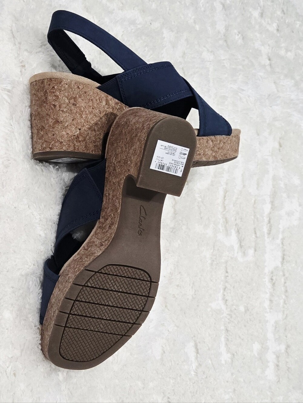 Clarks Collection Nerisa West Buckle Wedge Sandals Women’s US 10 Navy New Retail - Picture 5 of 7